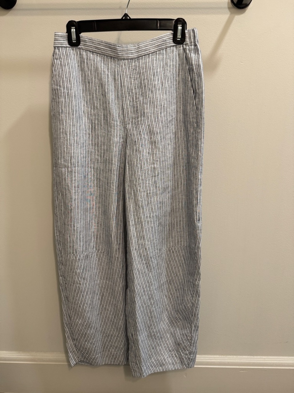 Madewell Light Blue and White Striped Wide-Leg Linen Pants